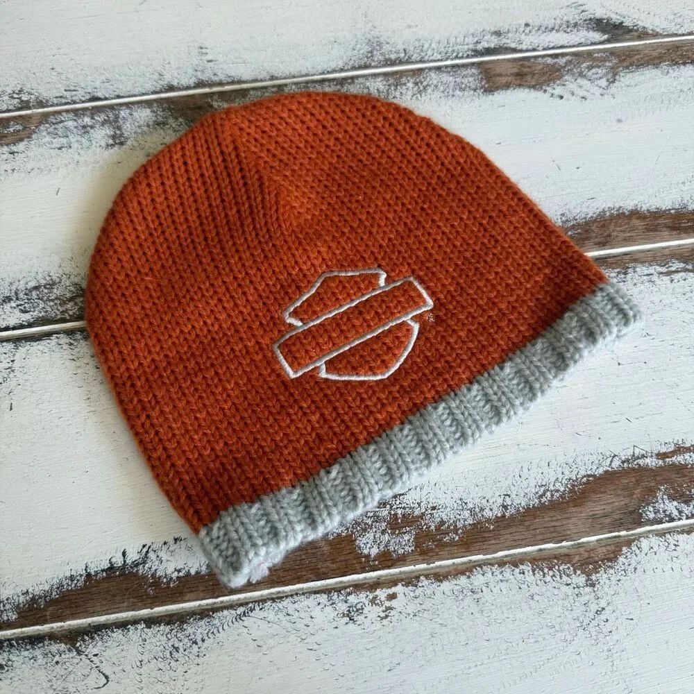 Harley Davidson orange cream knit hat unisex one size 8x8” NWOT